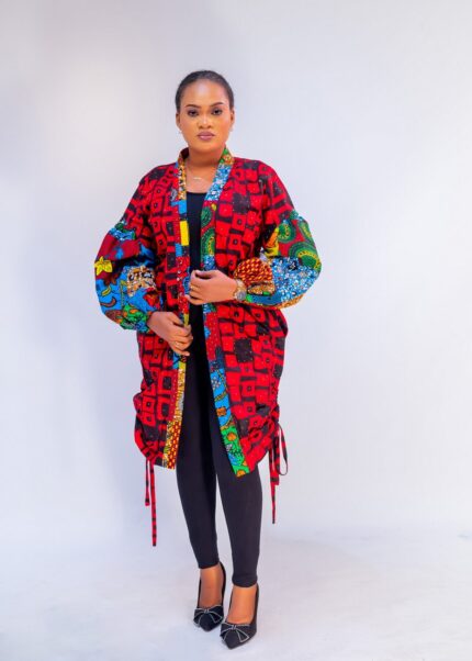 African Print Kimono with Side Drawstring- Jade Kimono