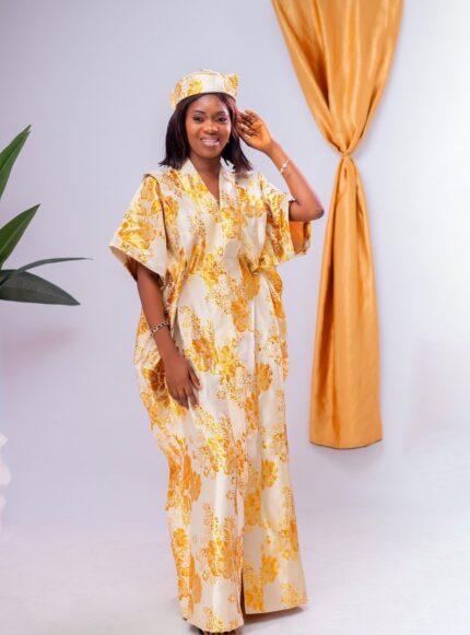 Golden Yellow Brocade Rich Aunty Kaftan